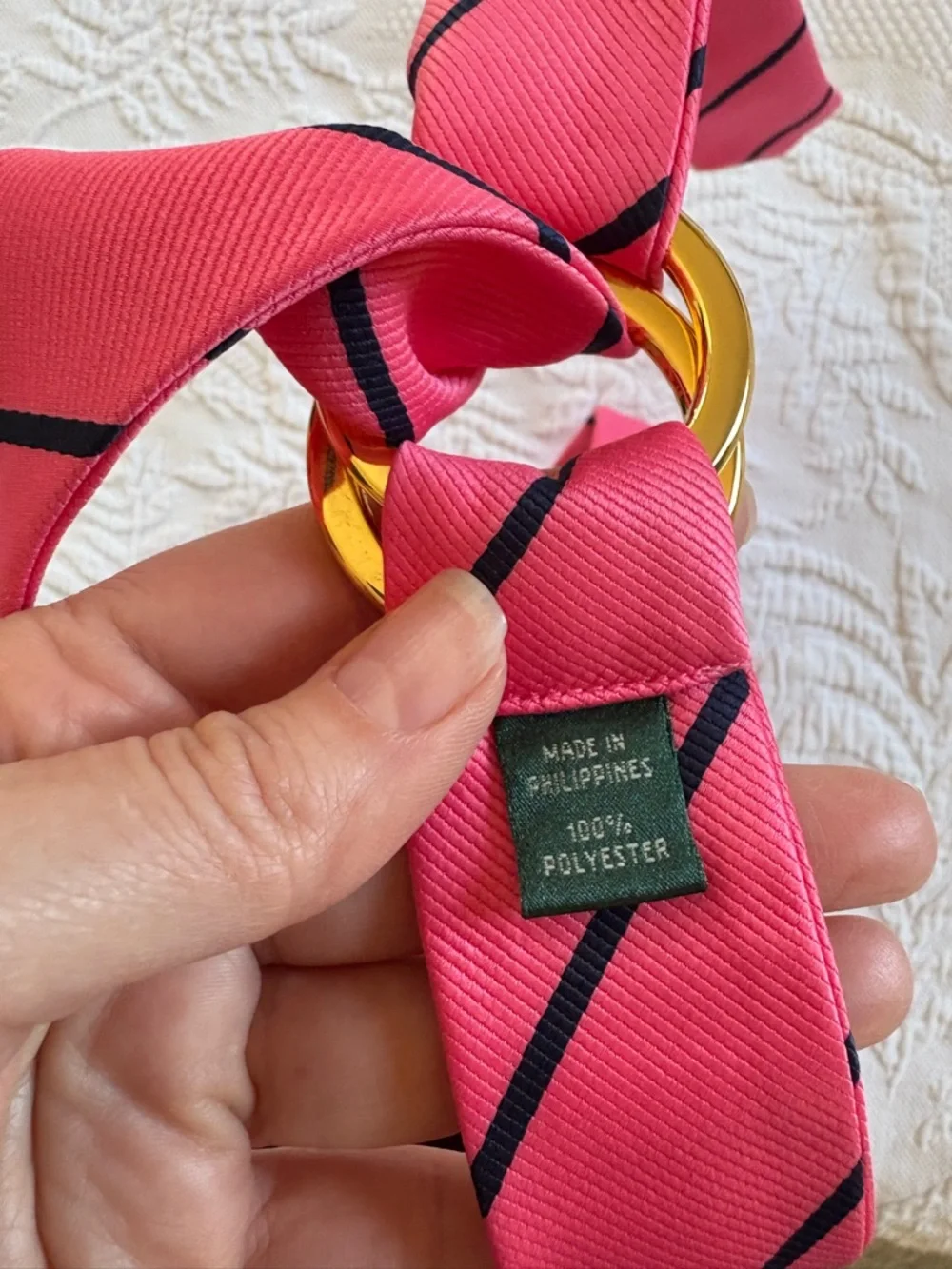 Ralph Lauren navy & pink sash belt gold ring belt adjustable one size